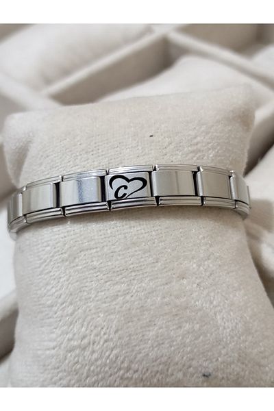 Vamoria Letter C with Heart Italian Charm Steel Bracelet