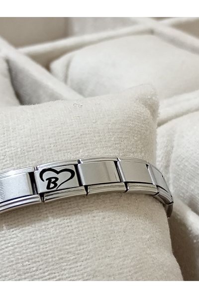 Vamoria Letter B with Heart Italian Charm Steel Bracelet