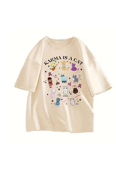 Touz Moda Μπλουζάκι υπερμεγέθη Unisex με στάμπα Karma is Cat