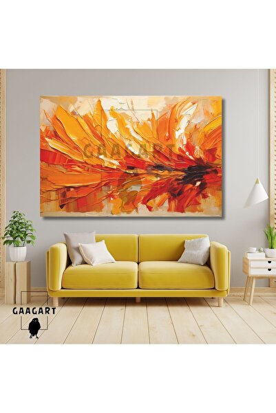 GAAGART Tekli Yatay Kanvas Duvar Tablosu Turuncu Canlı Fırça Darbeleri