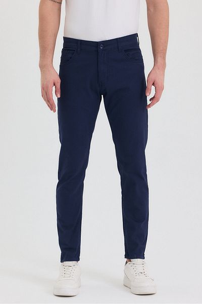 TheSeason Men's Navy Blue Slim Fit Flexible Gabardine Trousers