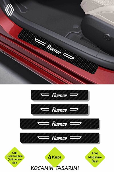 Kocamın Tasarımı Renault Fluence Karbon Kapı Koruma Eşiği Yazılı Dekoratif Kaplama Siyah Üzeri Beyaz 4 Parça Renault
