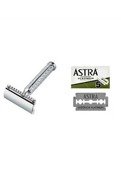 efmues Classic Leaf Razor and Metal Razor Attached Razor Blade
