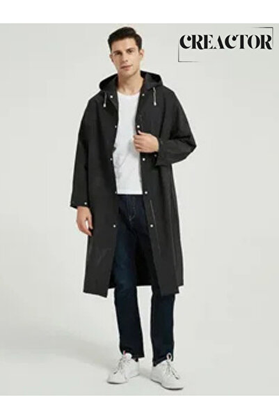 CREACTOR Kadın Erkek Yağmurluk Kapüşonlu Çıtçıtlı Su Rüzgar Geçirmez Yağmurlu...