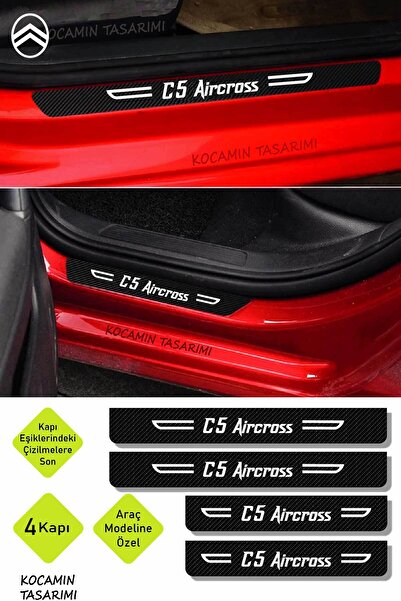 Kocamın Tasarımı Citroen C5 Aircross Dekoratif Karbon Kapı Koruma Eşiği Siyah...