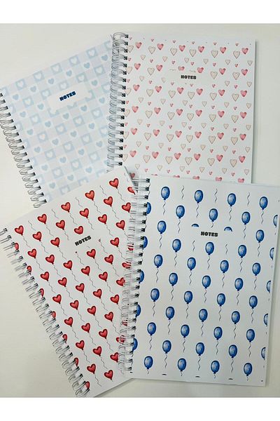 ADA OFİS KIRTASİYE A5 Spiral School Notebook 80 Sheets Set of 4 Plaids Cardboard Cover