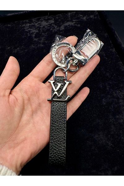 Amber Black Leather Keychain