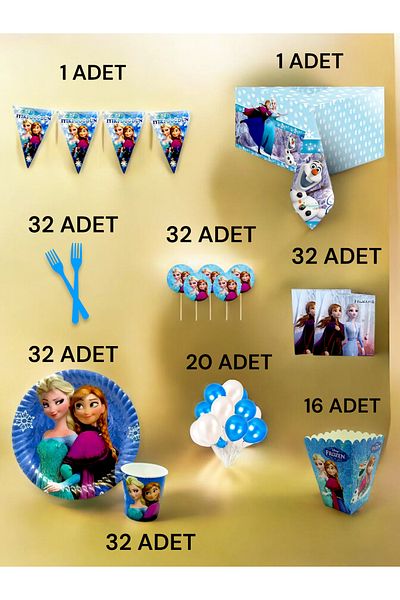 VibeHome Frozen Themed XL Pack for 32 - Birthday Party and Fun Events