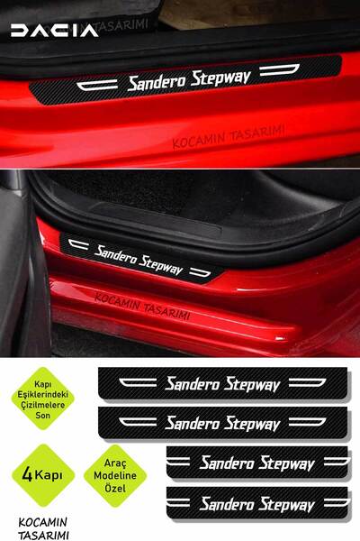 Kocamın Tasarımı Dekoratif Karbon Kapı Eşiği Dacia Sandero Stepway Yazılı Siy...