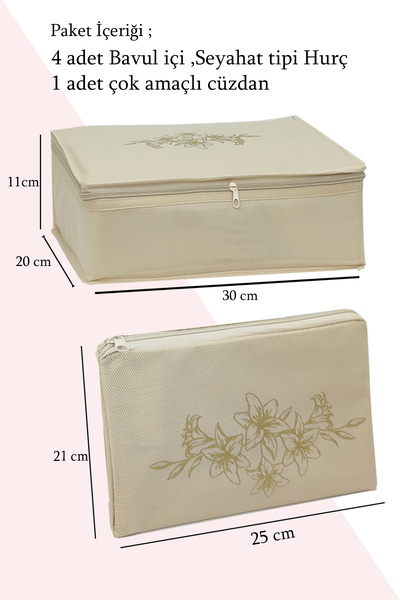 umbellatum Bavul İçi Organizer 5 Parça | Valiz İçi Seyahat Tipi Hurç Düzenleyici Seti Beyaz