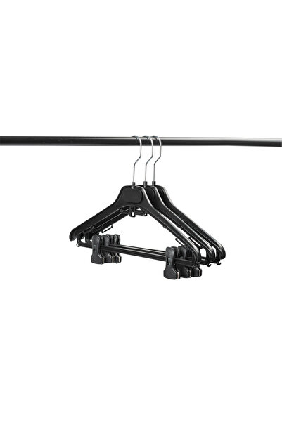 SİMPA PLASTİK 12’li Siyah Plastik Elbise Ve Takım Askısı Seti – Mandallı, Kaymaz, Dayanıklı Ve Şık Tasarım