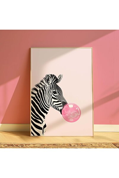 DES VU PRINT Sakız Çiğneyen Zebra Posteri, Hayvan Posteri Çerçevesiz