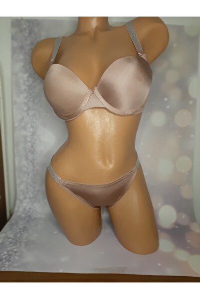 Butik Askıları taşlı duble destekli sutyen ve kenarları taş detaylı külot takım