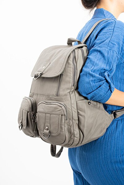 571 Collections Çanta Gray Washed Leather Backpack - Model 571-11-11E