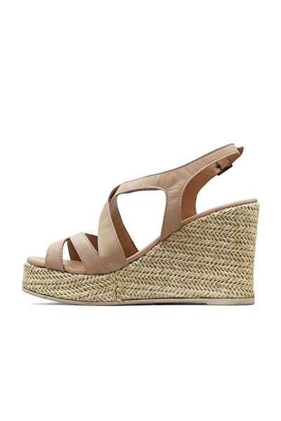 Bueno Shoes Beige Leather Women's Wedge Heeled Sandals 01Wq7300
