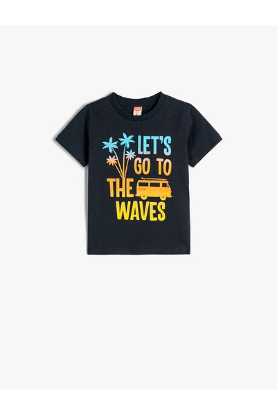 Koton T-Shirt Slogan Printed Summer Themed Short Sleeve Cotton