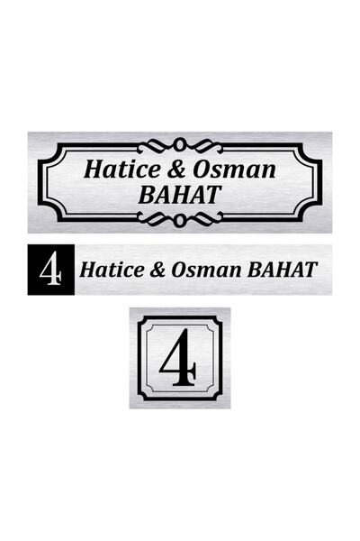 sıradışıhediyem Set de 3 plăcuțe metalice pentru ușă, numărul ușii, plăcuțe p...