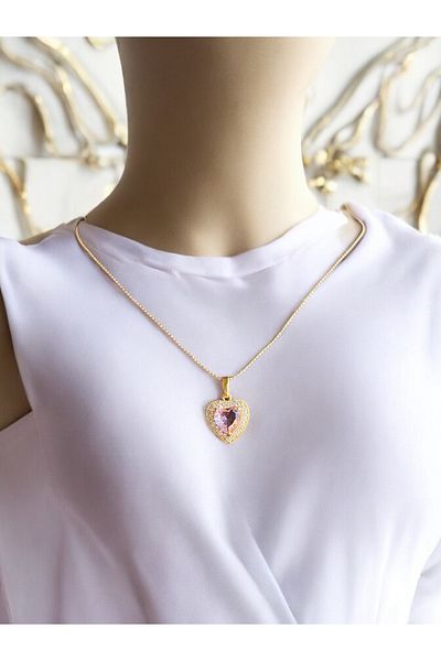 AURA GARDEN Pink Crystal Heart Necklace