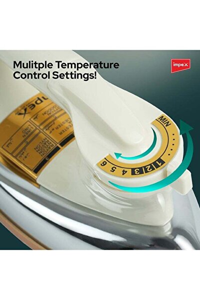 İMPEX Heavy Duty Iron Box 1.5Kg Temperature Dial And Auto Shut Off  Ceramic Coating 1200W IB201 Ivory