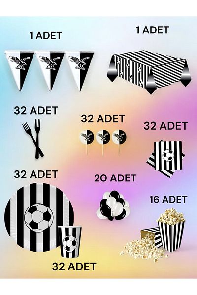VibeHome 32-Person Black and White Fan XL Pack - Birthday Party and Fun Events