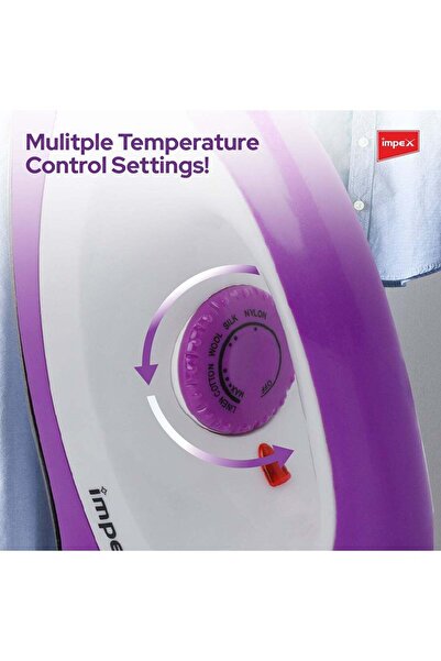 İMPEX Iron Box Teflon Coated Sole Plate With Automatic Thermostat 5 Temperature Settings 1300W IBD501