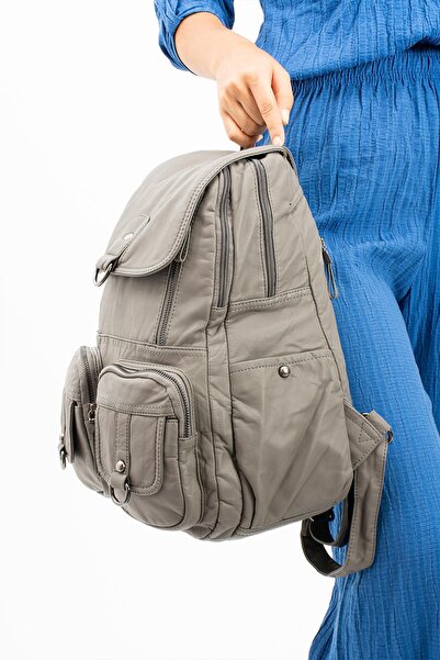 571 Collections Çanta Gray Washed Leather Backpack - Model 571-11-11E