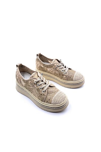 Guja Lace and Espadrille Detailed Wedge Sole Rubber Laced Beige Women's Shoes