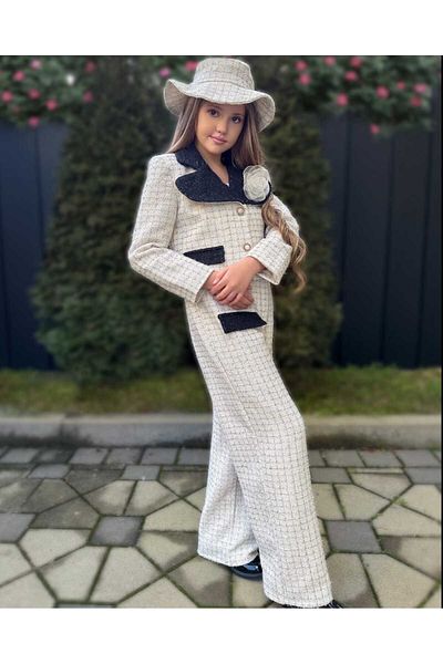 By Feyza Kids Collection Girl's Holiday Suit Jacket&Pants&Brooch&Hat