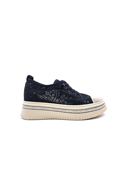 Guja Lace and Espadrille Detailed Wedge Sole Rubber Laced Black Women's Shoes
