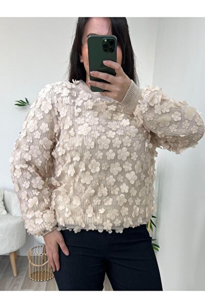 PatutA ButiK Çiçek Aplikeli Somon Kazak