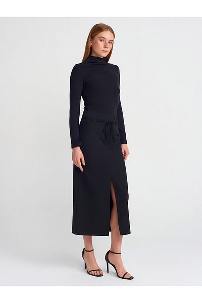 Dilvin 80849 Lace-Up Midi Skirt-Black