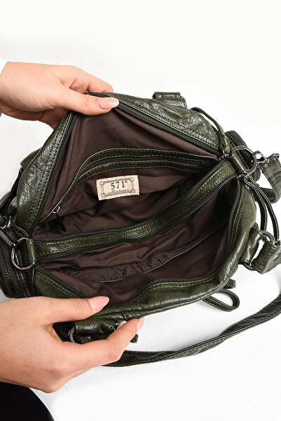 571 Collections Çanta Green Faux Leather Shoulder Bag - Model 571-11-13D