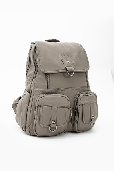 571 Collections Çanta Gray Washed Leather Backpack - Model 571-11-11E