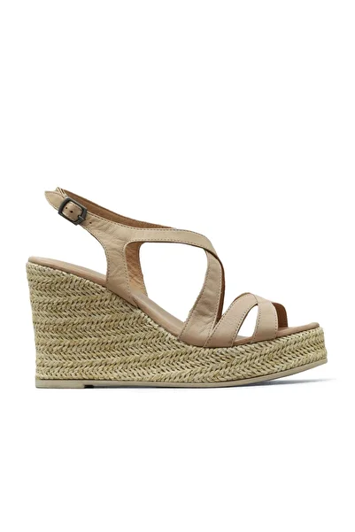 Bueno Shoes Beige Leather Women's Wedge Heeled Sandals 01Wq7300
