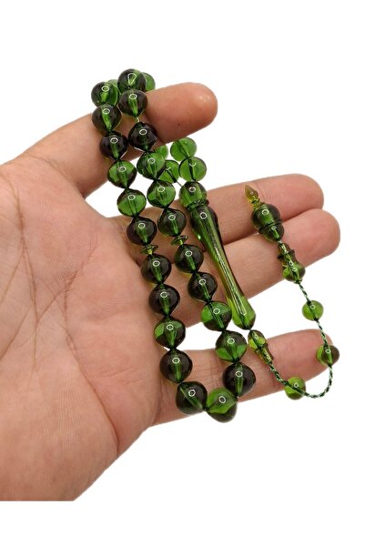 Han Ticarethane Mărgele de rugăciune din chihlimbar verde tăiat cu pulbere