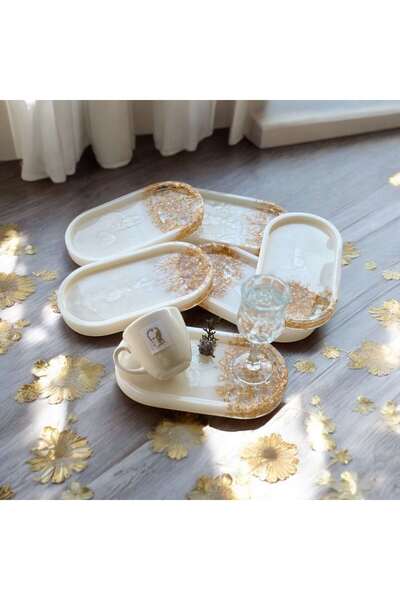 Pelince - Handmade 6-Piece Epoxy Presentation Bowl - Pearl White Gold Plated - Dimensions: 17.5 X 9.5 cm