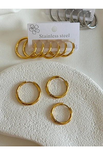 stainles steel 6'lı Halka Set Çelik Küpe