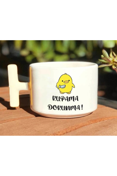 Tanem Tasarım Killer Chick Don't Touch My Cup Printed White T Handle Mug