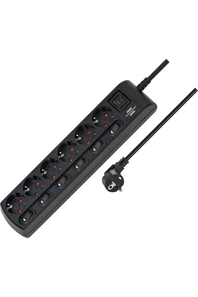 STOREMAX Svticaret 6-Socket Power Strip Socket with 6 Switches 2 Meters Black Mhm 1053513