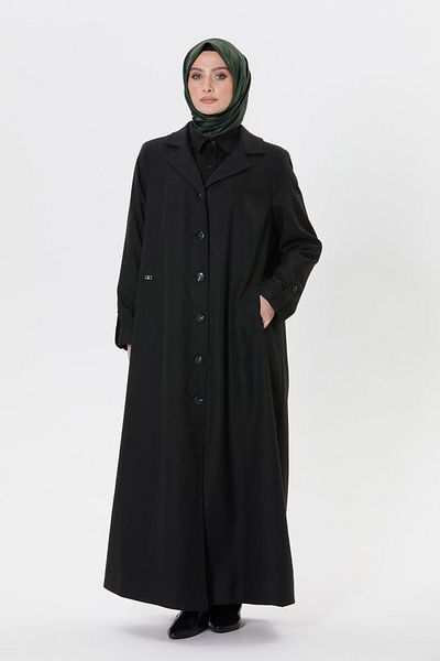 Setrms Black Plus Size Buttoned Top Coat 2512052