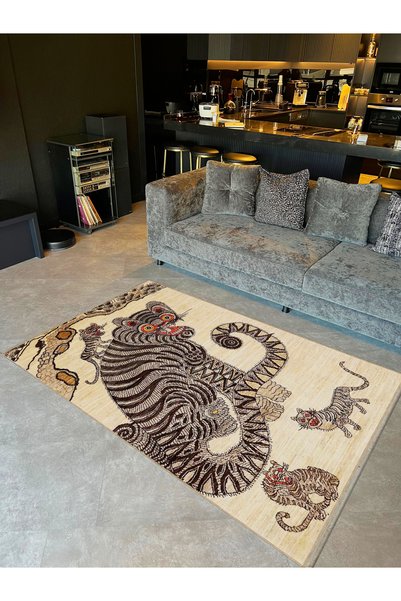 Rugs Modern Halı مجموعة الهلال للحيوانات البرية، سجادة مزخرفة حديثة بقاعدة من...