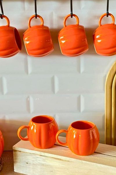 Woodcept Set of 6 Pumpkin Design Ceramic Mug Cups, Pumpkin Series Ceramic Mug Cup 225 ml