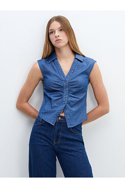 LC Waikiki Lcwk Gömlek Yaka Kadın Jean Yelek