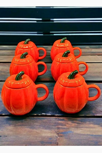Woodcept Pumpkin Series - Ceramic Pumpkin Design Cup with 6 Lids, 225 ml