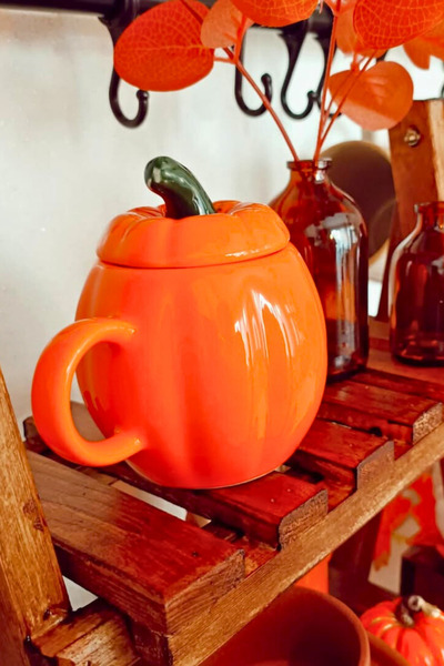 Woodcept Pumpkin Series - Ceramic Pumpkin Design Cup with 6 Lids, 225 ml
