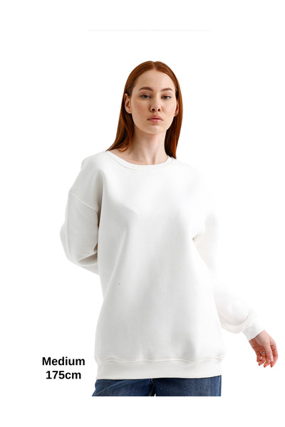 pxm سويت شيرت نسائي كبير الحجم ذو 3 خيوط باللون الأبيض