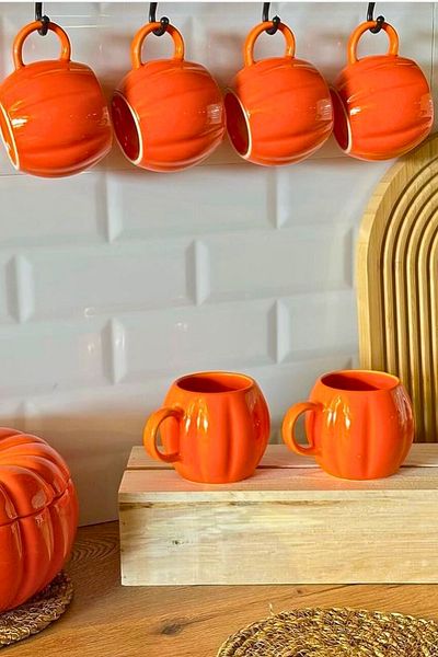 Woodcept Set of 6 Pumpkin Design Ceramic Mug Cups, Pumpkin Series Ceramic Mug Cup 225 ml