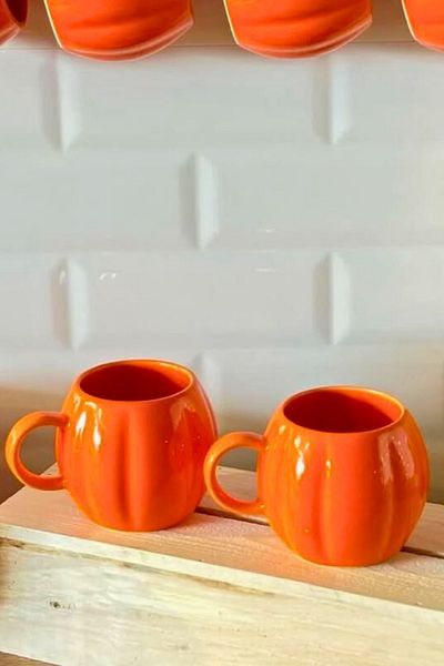 Woodcept Set of 2 Pumpkin Design Ceramic Mug Cup, Pumpkin Series Ceramic Mug Cup 225 ml