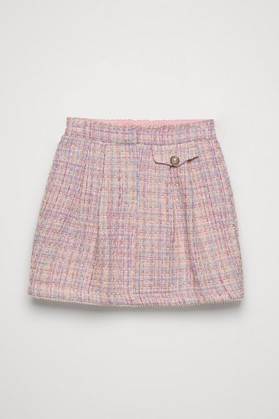 Quzu Fusta mini din tweed liliac - cu accesorii perle și husă de buzunar