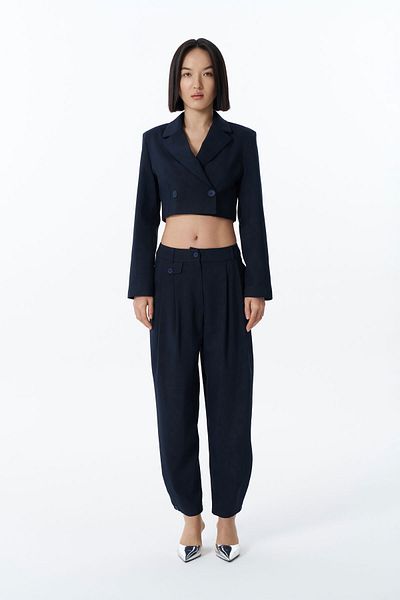 Quzu Pleat Detailed Jogger Trousers Navy Blue